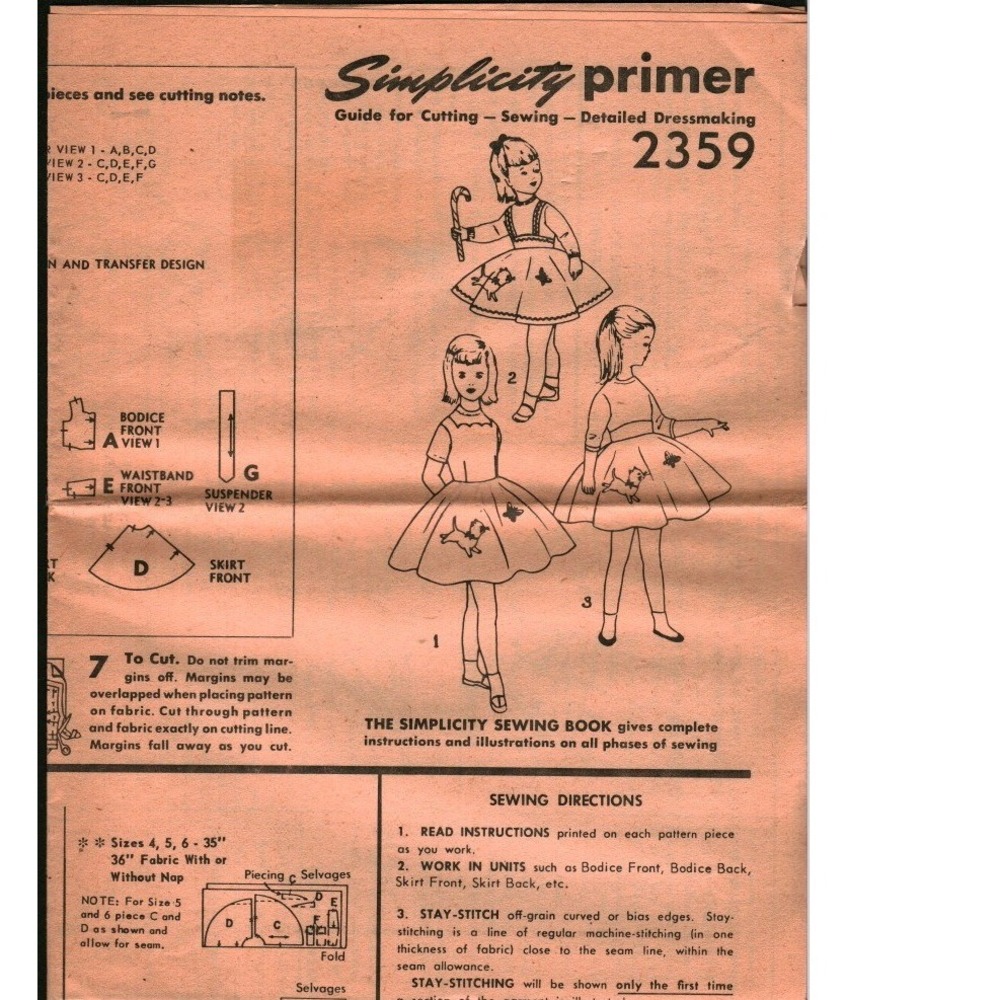 Vintage Simplicity Primer 2359 Girls Dress Sewing Pattern Guide Dressmaking